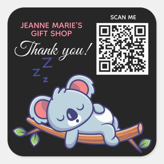 可愛いブルーコアラ熊ありがとうQRコード スクエアシール (正面)