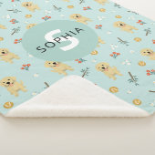 可愛いブルーゴールデンレトリバードッグモノグラムキッズ シェルパブランケット (3/4)