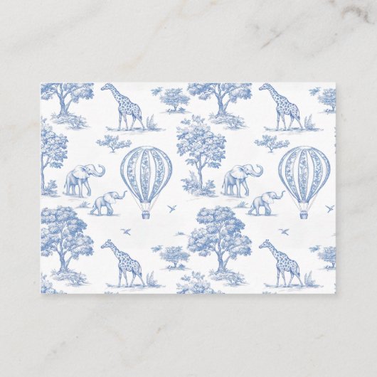 可愛いブルーサファリの赤ちゃんシャワーベビー エンクロージャーカード (裏面)