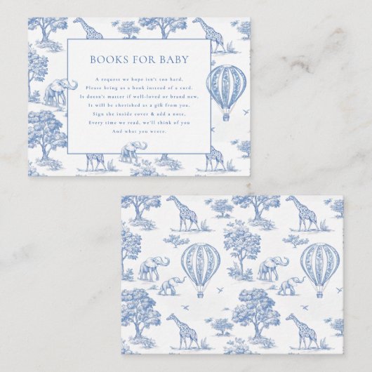 可愛いブルーサファリの赤ちゃんシャワーベビー エンクロージャーカード (正面/裏面)