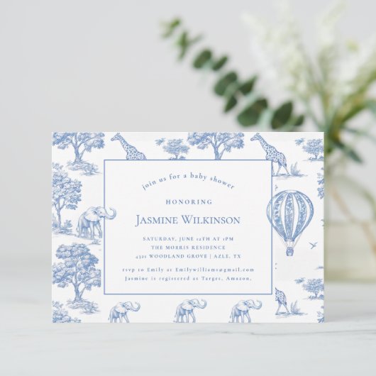 可愛いブルーサファリベイビーシャワー予算3 by 5 mini 出欠カード (スタンド正面)