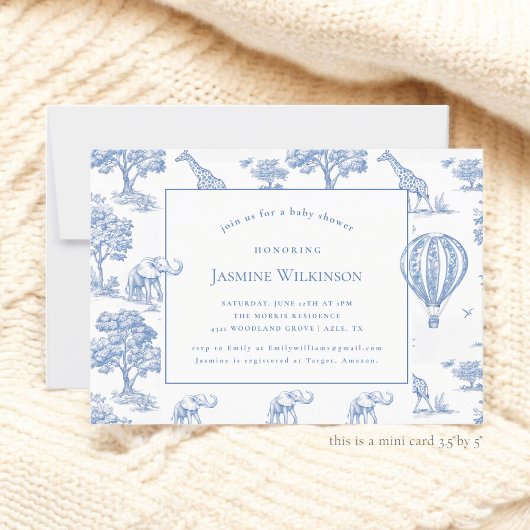 可愛いブルーサファリベイビーシャワー予算3 by 5 mini 出欠カード
