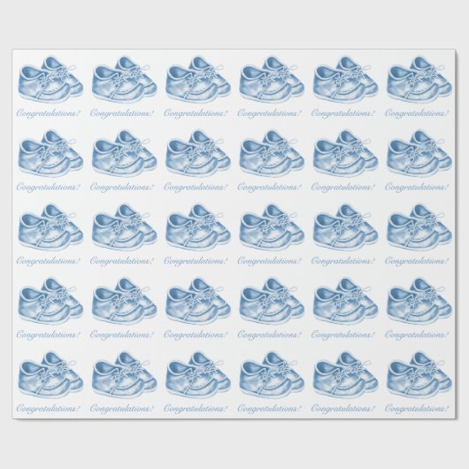 可愛いブルーシューズ男の赤ちゃんシャワーラッピング紙 ラッピングペーパー (フラット)