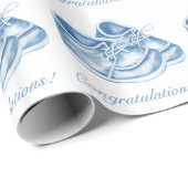 可愛いブルーシューズ男の赤ちゃんシャワーラッピング紙 ラッピングペーパー (ロールコーナー)