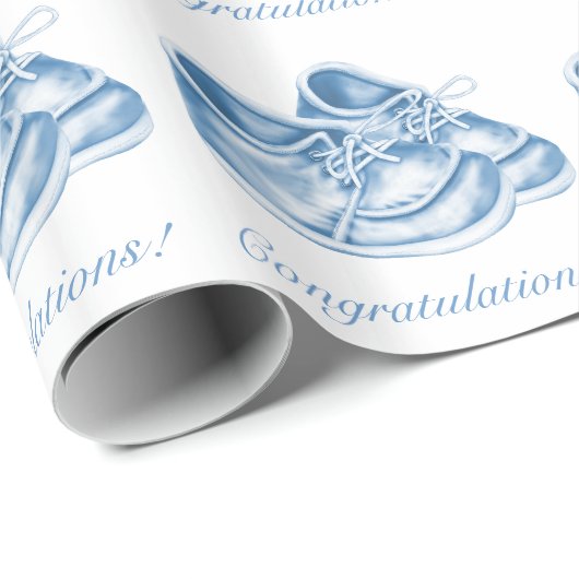 可愛いブルーシューズ男の赤ちゃんシャワーラッピング紙 ラッピングペーパー (ロールコーナー)