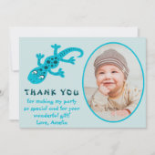 可愛いブルージェッコリザードキッドフォト誕生日 サンキューカード (正面)