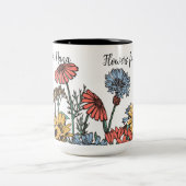 可愛いブルースと金ゴールドフラワーパーソナライズ ツートーンマグカップ (中央)