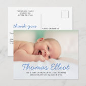 可愛いブルースクリプトフォトベビー発表 案内ポストカード (正面/裏面)