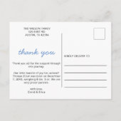 可愛いブルースクリプトフォトベビー発表 案内ポストカード (裏面)