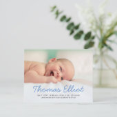 可愛いブルースクリプトフォトベビー発表 案内状 (スタンド正面)