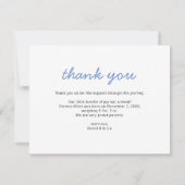 可愛いブルースクリプトフォトベビー発表 案内状 (裏面)