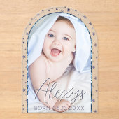 可愛いブルースターズ写真男の赤ちゃん誕生発表 アクリル招待状 (正面)