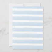 可愛いブルーストライプのリボン男の赤ちゃんシャワー サンキューカード (裏面)