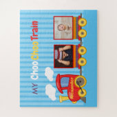 可愛いブルーストライプパタンおもちゃトレインボーイズ誕生日 ジグソーパズル (縦)