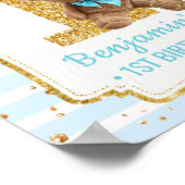 可愛いブルーストリップテディベア1stバースデーポスター ポスター (角)