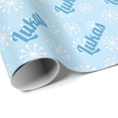 可愛いブルースノーフレークパーソナライズされたボーイズ・クリスマス ラッピングペーパー (ロールコーナー)