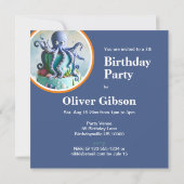 可愛いブルータコをテーマにしたお誕生日ケーキ 招待状 (裏面)