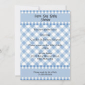 可愛いブルーチェックファームボーイ赤ちゃんシャワー動物 招待状 (裏面)