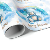 可愛いブルーテディベアとレインボーボーボーイベビーシャワー ラッピングペーパー (ロールコーナー)