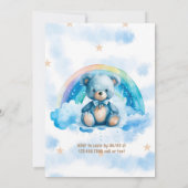 可愛いブルーテディベアとレインボーボーボーイベビーシャワー 招待状 (裏面)
