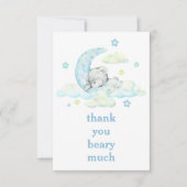 可愛いブルーテディベアオンムーンありがとう サンキューカード (正面)