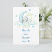 可愛いブルーテディベアオンムーンありがとう サンキューカード (スタンド正面)