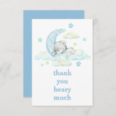 可愛いブルーテディベアオンムーンありがとう サンキューカード (正面/裏面)