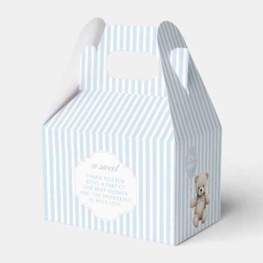 可愛いブルーテディベア男の赤ちゃんシャワーサンキュー フェイバーボックス (裏面サイド)