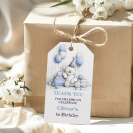 可愛いブルーテディベア1st誕生日ありがとう ギフトタグ