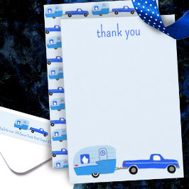 可愛いブルートラック&トレーラーベビーシャワーカスタム サンキューカード