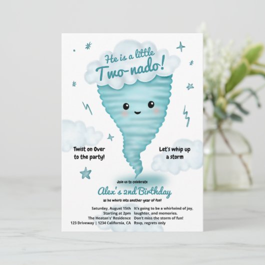 可愛いブルートルネドをテーマにした第2バースデーキッズパーティー 招待状 (スタンド正面)