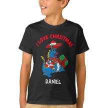 可愛いブルードラゴン大好きクリスマスTシャツ