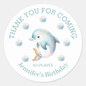 可愛いブルードルフィンサンキューステッカー ラウンドシール (正面)