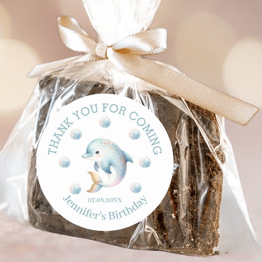 可愛いブルードルフィンサンキューステッカー ラウンドシール