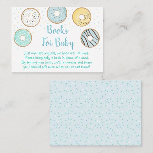 可愛いブルードーナツ赤ちゃんシャワーブックリクエストカード エンクロージャーカード (正面/裏面)