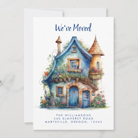 可愛いブルーハウスムービングアナウンス 案内状 (正面)