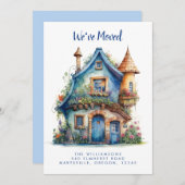 可愛いブルーハウスムービングアナウンス 案内状 (正面/裏面)