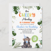 可愛いブルーハット私たちの生意気なサル1st誕生日 招待状 (正面)