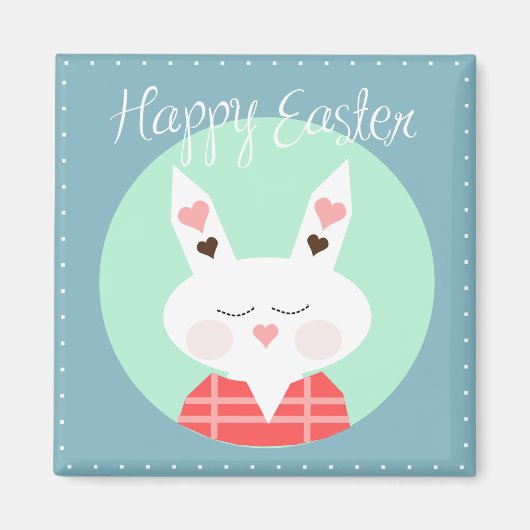 可愛いブルーハッピーイースターバニー磁石 マグネット (正面)