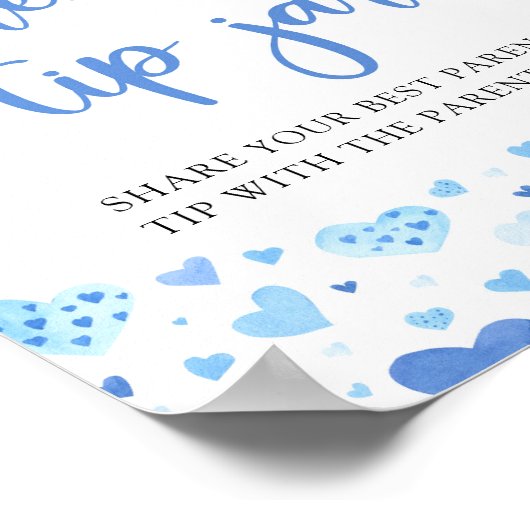 可愛いブルーハートバレンタインデー子育てティップジャールサイン ポスター (角)