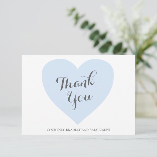 可愛いブルーハートボーイ赤ちゃんシャワー サンキューカード (スタンド正面)