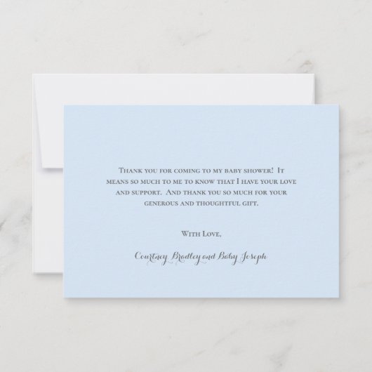 可愛いブルーハートボーイ赤ちゃんシャワー サンキューカード (裏面)