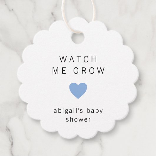 可愛いブルーハートモダンベビーシャワー フェイバータグ (正面)