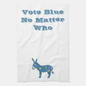 可愛いブルーハートロバ投票ブルー キッチンタオル (縦)