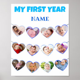 可愛いブルーハート初年度12写真コラージュ ポスター
