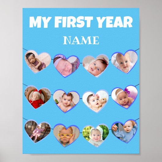 可愛いブルーハート初年度12写真コラージュPo ポスター (正面)