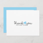 可愛いブルーハート男の子ベイビーシャワーありがとう サンキューカード (正面/裏面)
