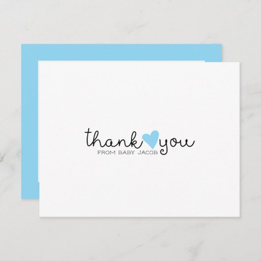 可愛いブルーハート男の子ベイビーシャワーありがとう サンキューカード (正面/裏面)
