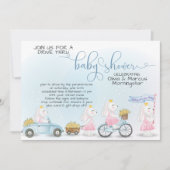 可愛いブルーバニーパレードドライブスルーベビーシャワー 招待状 (正面)