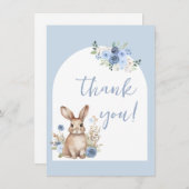 可愛いブルーバニー男の赤ちゃんシャワーサンキューカード 招待状 (正面/裏面)